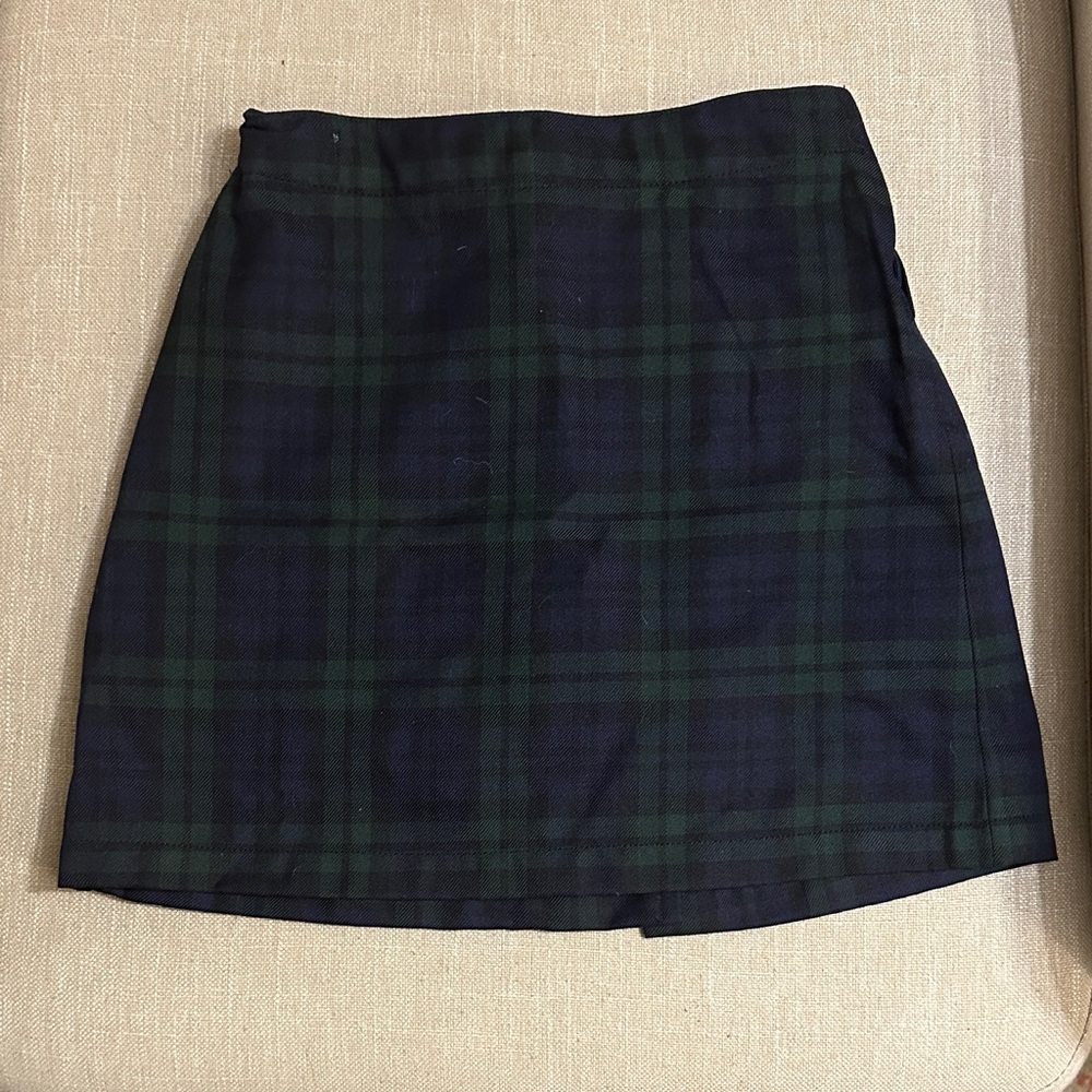 Lands' End Kids Navy and Green Plaid Mini Skirt
